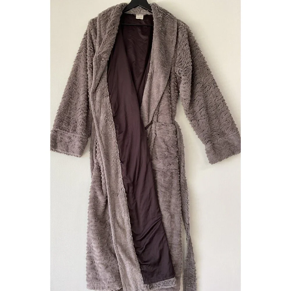 Soma Womens Luxe Plush Robe S/M Chocolate Brown Belt Pockets Bathrobe Cozy